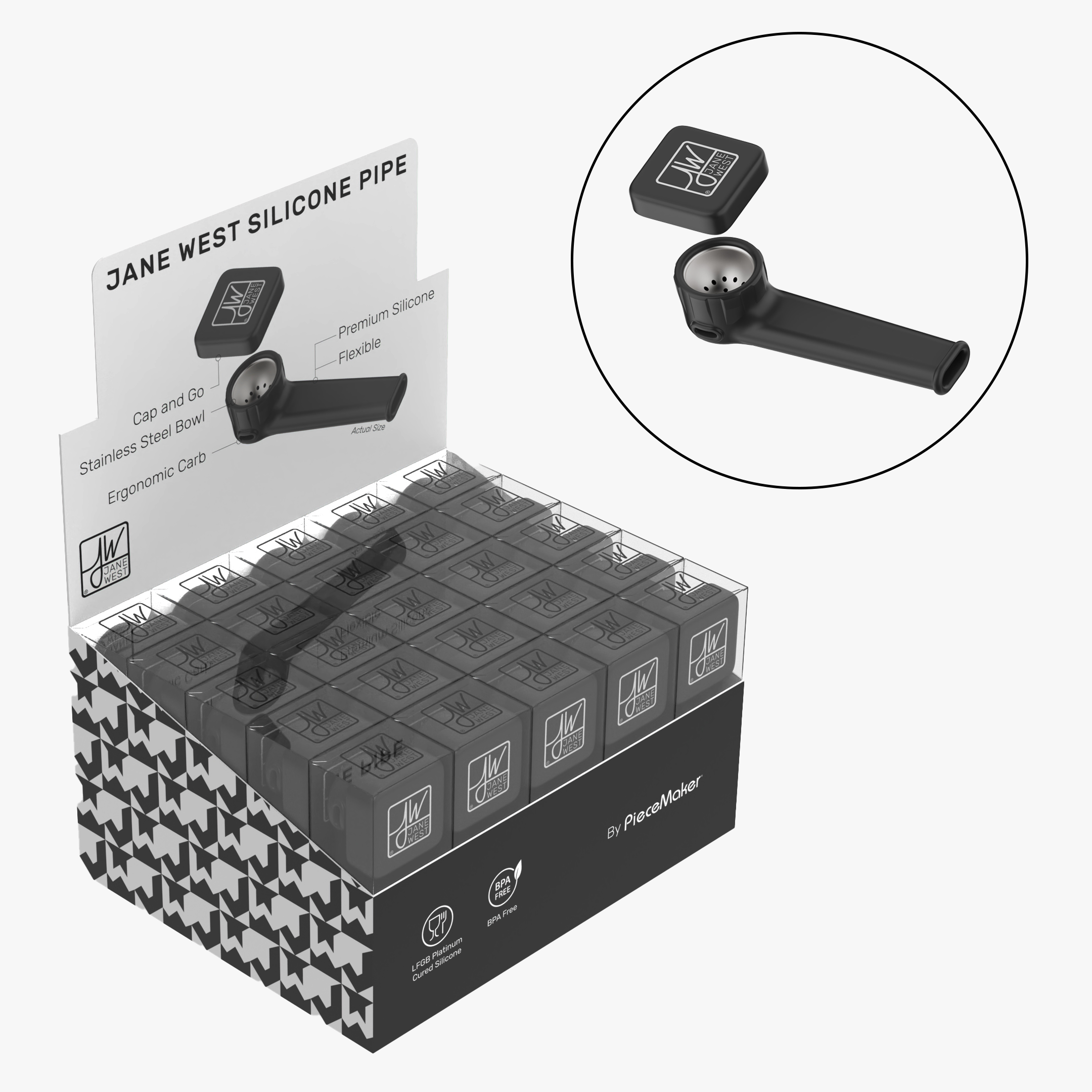 25 count Jane West x Piecemaker Outdoor Silicone Pipe - POS Display Pack by FLWRSHOP | Buddy Brandz