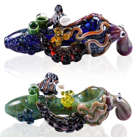 MK Glass Sea-life Octopus Premium Hand Pipe by MK Glass | Buddy Brandz | Buddy Brandz