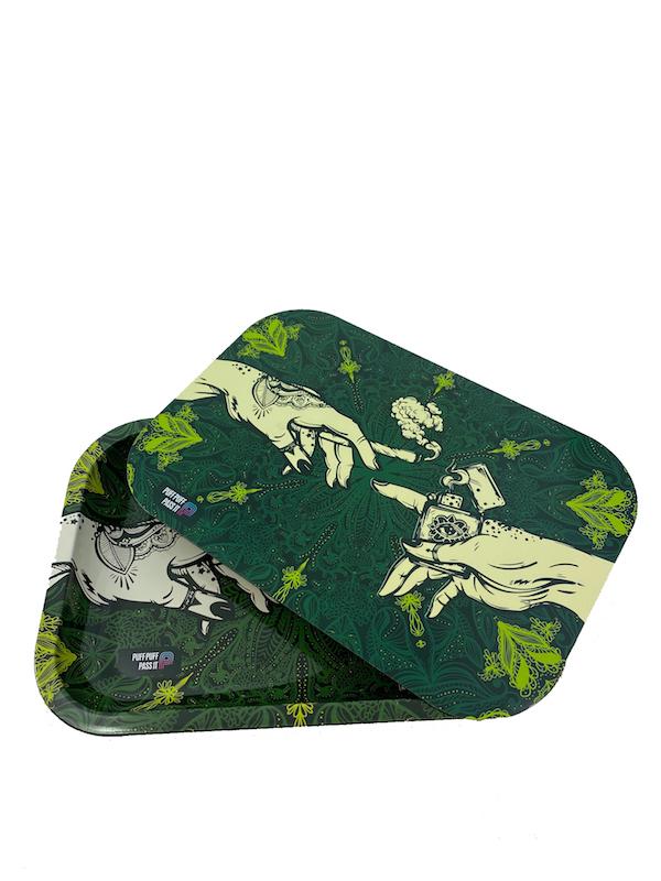 Puff & Pass Metal Tray w/ Magnetic Lid - Green by Puff & Pass | Buddy Brandz