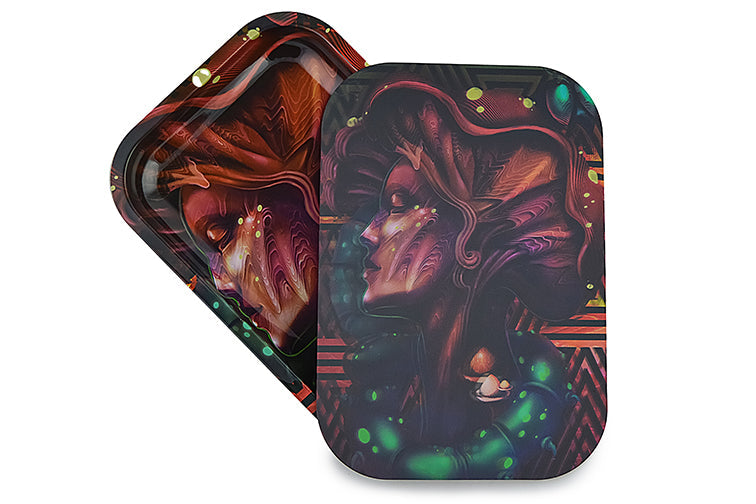 3D Holographic Metal Rolling Tray w/ Magnetic Lid (Design B36) by BDD Wholesale | Buddy Brandz