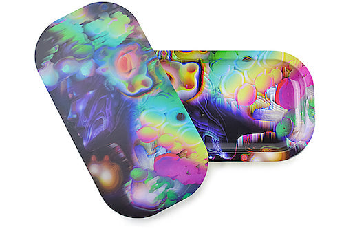 Slim 3D Holographic Metal Rolling Tray w/ Magnetic Lid by BDD Wholesale | Buddy Brandz