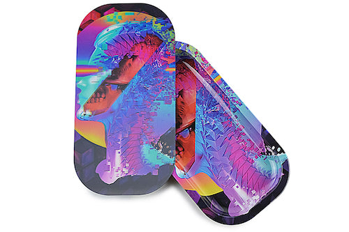 Slim 3D Holographic Metal Rolling Tray w/ Magnetic Lid by BDD Wholesale | Buddy Brandz